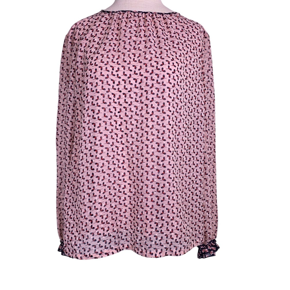 BODEN Women's Clip Dot Chiffon Blouse Stretch Knit Undershirt US 12 Sheer Ruffle